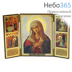  Складень деревянный 17,8х11,5, тройной,  полиграфия с золотым и серебряным тиснением, в коробке Божией Матери Умиление, фото 1 