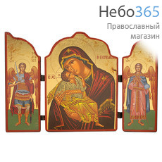  Складень деревянный B 81NB, 14х21, тройной, основа МДФ с иконой Божией Матери Сладкое лобзание, фото 1 