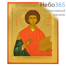  Икона шелкография 16х19, золотой фон, поталь, с ковчегом Пантелеимон, великомученик, фото 1 