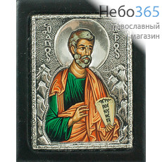  Икона шелкография 6х8, EM 2, посеребренная риза, на дереве Петр, апостол, фото 1 