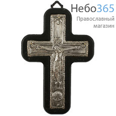  Крест металлогальваника 10х14, EО, серебрение, деревянная основа Распятие № 2, фото 1 