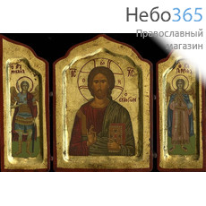 Складень деревянный B 82, 18х26, тройной, ручное золочение, с ковчегом с иконой Господа Вседержителя, фото 1 