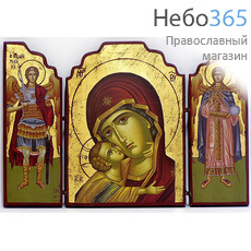  Складень деревянный B 85, 26х39, тройной, ручное золочение с Владимирской иконой Божией Матери, фото 1 
