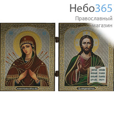  Складень деревянный 19х11, двойной икона Божией Матери Семистрельная - Господь Вседержитель, фото 1 