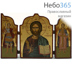  Складень деревянный B 81, 14х20, тройной, ручное золочение с иконой Господа Вседержителя, фото 1 