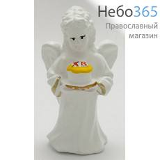  Ангел, фигура гипсовая белая, с цветной росписью, в ассортименте, 1281 ангел с пасхальным куличём, фото 1 