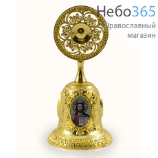  Колокольчик металлический с металлизированными цветными иконами, с петлевой ручкой, высотой 6,5 см. в ассортименте цвет: золото, фото 1 