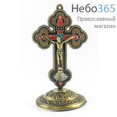  Крест металлический на круглой подставке, в ассортименте Крест формы Трилистник, с накладным распятием и эмалью, бронзу., фото 1 