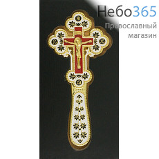  Крест требный металлический , в форме "Трилистник", с цветн.эмалью, 17 см с бело- красной эмалью, фото 1 