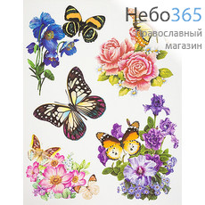 Витраж для украшения окон плёночный пасхальный, 30 х 42 см, в ассортименте , 2728 вид 4 : Бабочки и цветы, внизу - ирис и петуния, фото 1 