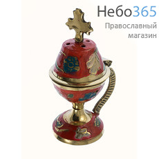  Кадильница металлическая бронзовая, с эмалью, № 1 малая, 987001 с красной эмалью, фото 1 