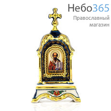  Киот фарфоровый настольный К-10 мини, 1 икона , с цветной росписью и золотом Святитель Николай Чудотворец, фото 1 