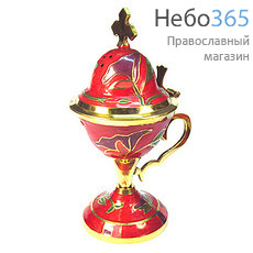  Кадильница металлическая бронзовая, с эмалью, № 3 большая, 986801 с красной эмалью, фото 1 