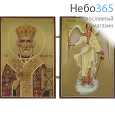 Складень деревянный 7х10, двойной Николай Чудотворец, святитель  - Ангел Хранитель, фото 1 