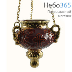  Лампада подвесная керамическая Виктория(Крест) , с золотом, с цепями цвет: бордовый, фото 1 