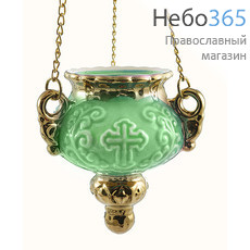  Лампада подвесная керамическая "Виктория"(Крест) , с золотом, с цепями цвет: салатовый, фото 1 