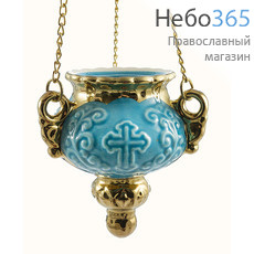  Лампада подвесная керамическая "Виктория"(Крест) , с золотом, с цепями цвет: голубой, фото 1 