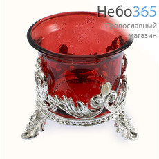 Лампада настольная металлическая Жемчужная, с цветным стаканом, высотой 6 см. в ассорт с красным стаканом, фото 1 