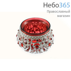  Лампада настольная металлическая Жемчужный шар с цветным стаканом, высотой 5 см, в подарочной упаковке с красным стаканом, фото 1 