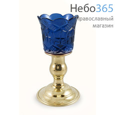  Лампада настольная латунная давленая, со стаканом с синим стаканом, фото 1 