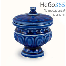  Лампада настольная керамическая Лепесток с круглым керамическим поплавком, с цветной глазурью цвет: синий, фото 1 