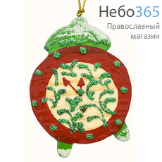  Сувенир рождественский деревянный, ёлочное украшение простое, в ассортименте, с цветной росписью, 10202 игрушка: часы, фото 1 