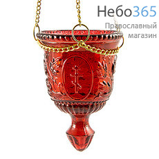  Лампада подвесная стеклянная "Конус. Лоза", окрашенная, с цепью цвет: красный, фото 1 