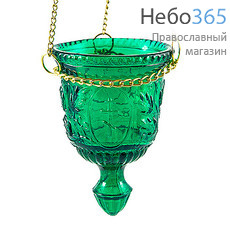  Лампада подвесная стеклянная "Конус. Лоза", окрашенная, с цепью цвет: зеленый, фото 1 