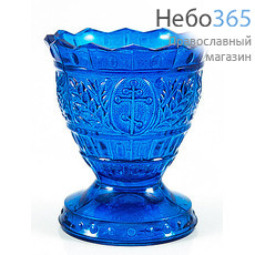  Лампада настольная стеклянная Лилия , окрашенная, разного цвета, в ассортименте, высотой 8 см (в кор. -16 или 32 шт) цвет: синий, фото 1 