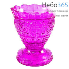  Лампада настольная стеклянная "Лилия" , окрашенная, разного цвета, в ассортименте, высотой 8 см (в кор. -16 или 32 шт) цвет: розовый, фото 1 