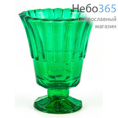  Лампада настольная стеклянная "Тюльпан" , на ножке, окрашенная, разного цвета, в ассортименте, высотой 10 см. цвет: зеленый, фото 1 