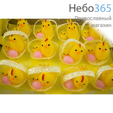  Сувенир пасхальный набор "Цыплята в корзинке", синтетические (цена за набор из 12 корзинок), в ассортименте вид № 9 Курочка с цыпленком и яйцом., фото 1 