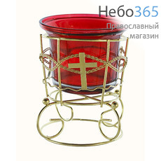  Лампада настольная металлическая Золотой ажур, с цветным стаканом, высотой 8 см, цвета в ассортименте Цвет стакана : красный, фото 1 