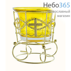  Лампада настольная металлическая Золотой ажур, с цветным стаканом, высотой 8 см, цвета в ассортименте Цвет стакана : желтый, фото 1 