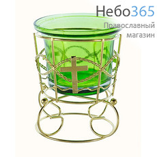  Лампада настольная металлическая "Золотой ажур", с цветным стаканом, высотой 8 см, цвета в ассортименте Цвет стакана : зеленый, фото 1 