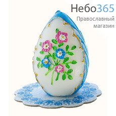  Свеча парафиновая пасхальная "Яйцо", с букетом,выс. 7 см. в ассортименте, н_17 цвет: голубой, фото 1 