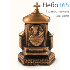  Подсвечник металлический В- 36 и фигура, обмедненный, в ассортименте № 56 Храм с ликом Божией Матери. Высота 7 см., фото 1 
