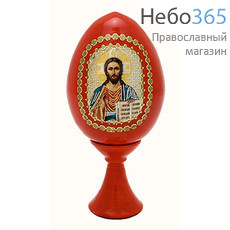  Яйцо пасхальное деревянное на подставке, с иконой, красное, высотой 7 см (без учета подставки) с иконой Спасителя, в ассортименте, фото 1 