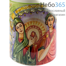  Чашка керамическая пасхальная, бокал, с цветной сублимацией, с видами монастырей и храмов, объемом 330 мл, в ассортименте, вид: Святая Мария Магдалина у императора Тиберия, фото 1 