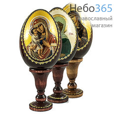  Яйцо пасхальное деревянное на подставке, с иконой, поталь, высота яйца без подставки 8 см. РРР в ассортименте из имеющихся разновидностей, фото 1 