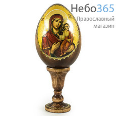  Яйцо пасхальное деревянное на подставке, с иконой, поталь, высота яйца без подставки 8 см с иконой Божией Матери Смоленская, фото 1 