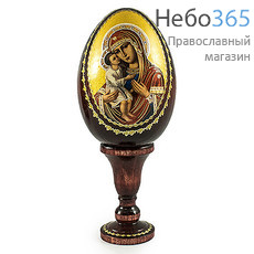  Яйцо пасхальное деревянное на подставке, с иконой, поталь, высота яйца без подставки 8 см с иконой Божией Матери Жировицкая, фото 1 