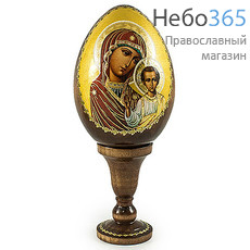  Яйцо пасхальное деревянное на подставке, с иконой, поталь, высота яйца без подставки 8 см. РРР с иконой Божией Матери Казанская, фото 1 
