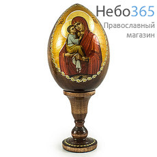  Яйцо пасхальное деревянное на подставке, с иконой, поталь, высота яйца без подставки 8 см с иконой Божией Матери Почаевкая, фото 1 