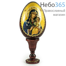  Яйцо пасхальное деревянное на подставке, с иконой, поталь, высота яйца без подставки 8 см с иконой Божией Матери "Неувядаемый Цвет", фото 1 