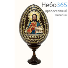  Яйцо пасхальное деревянное на подставке, с иконой, мореное, среднее с иконой Спасителя, в ассортименте, фото 1 