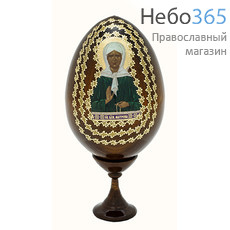  Яйцо пасхальное деревянное на подставке, с иконой, мореное, среднее с иконами Святых, в ассортименте, фото 1 