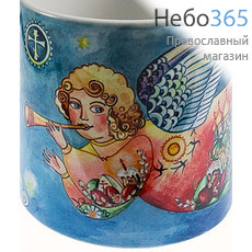  Чашка керамическая пасхальная, малая, с цветной сублимацией, объемом 180 мл, в картонной коробке, в ассортименте вид: ангел летящий с трубой, фото 1 