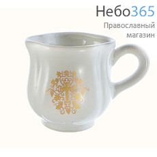  Чашка керамическая для святой воды, "Тюльпан", с белой или цветной глазурью, с золотой деколью, двух видов (в уп.- 5 шт.) цвет : белый, фото 1 