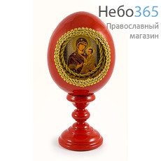  Яйцо пасхальное деревянное на подставке, с иконой в нише, малое. высотой 9,5 см (без учета подставки) с иконой Божией Матери Тихвинская, фото 1 